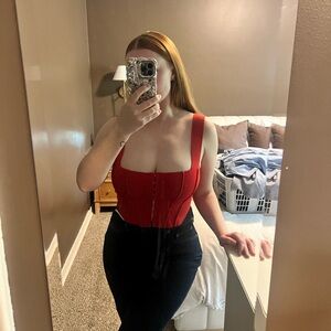 Zara Red Bustier Bodysuit Top